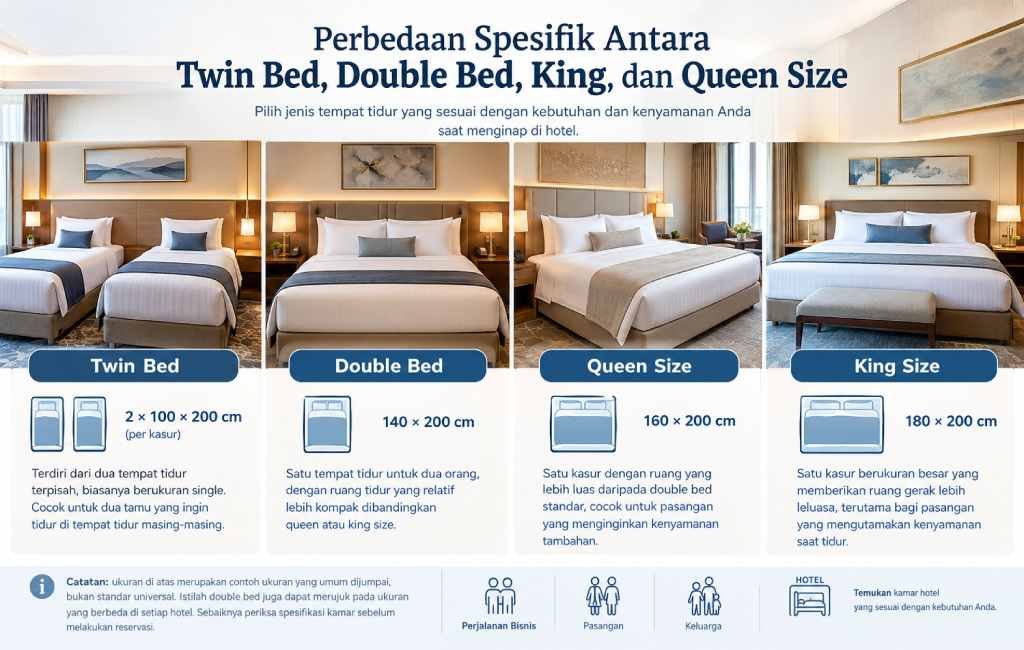 Perbedaan Spesifik Antara Twin Bed, Double Bed, King, dan Queen Size